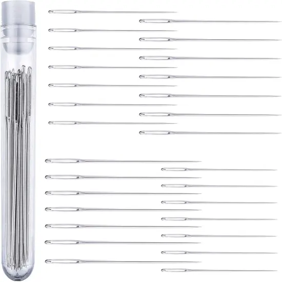 Big Eye Embroidery Needles for Hand Sewing - Four Sizes Set of 28 Large Eye Sewing Needles in Storage Tube {1}