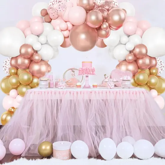 125pcs Pink White Rose Gold Balloons Garland Arch Kit, Different sizes 5 10 12 18 inch Rose Gold Pink White Confetti Balloons {4}