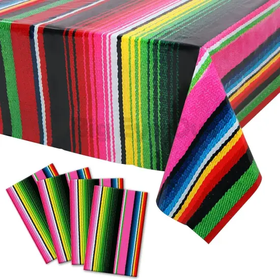4 Pcs Disposable Mexican Fiesta Tablecloth Birthday Party Decorations Plastic Tablecover Mexico Table Cover Cinco De Mayo Themed Party Supplies Rectangle {1}