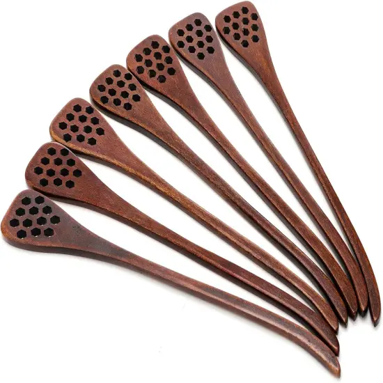 12 Pack Wood Honey Dipper, Honey Spoon Sticks, Honey Mixing Stirrers for Tea Coffee, Honey Comb Sticks with Long Handle, Reusable Honey Wand Syrup Dippers for Home Kitchen Party, Food Safe, 7'' {3}