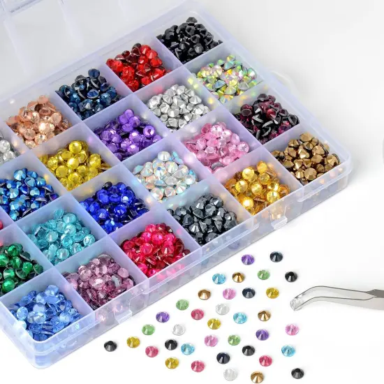 Glass Hotfix Rhinestones Bulk SS30 2880pcs 24 Colors Hotfix Crystal Flatback Rhinestones for Crafts Clothes with Tweezers and Wax Pencil Kit {3}