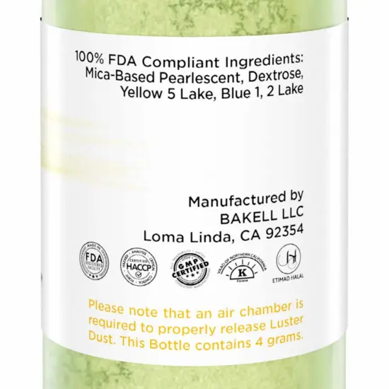 Bakell - Neon Green Luster Dust (4g, 1x Pump) Edible Vegan Dust & Paint for Baking, Desserts and Beverages {5}