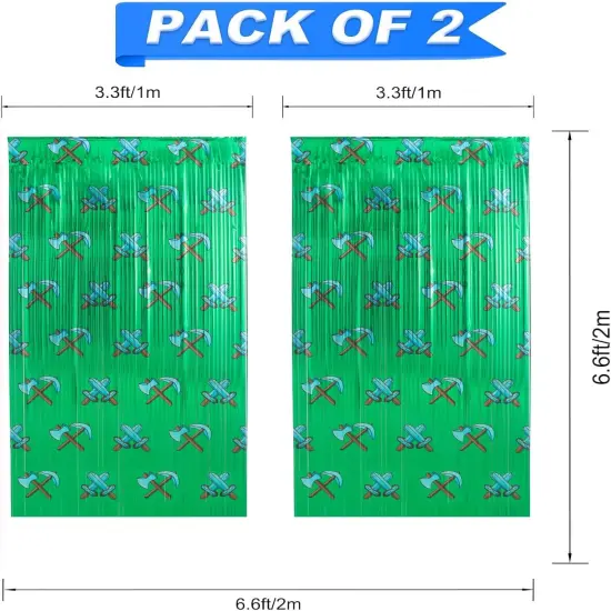 2 Pack Pixel Themed Beaded Curtain - 6.6FT x 3.3FT - Game-Inspired Door Curtain, Tinsel Foil Fringe Curtains Photo Booth Props Backdrop Streamers, Perfect for Home or Party Decor {3}