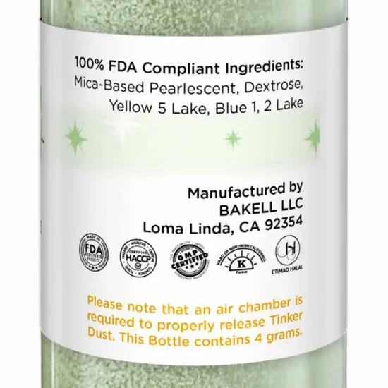 Bakell - Soft Green Tinker Dust Edible Glitter (4g, 1x Spray Pump) for Food, Desserts, and Beverages! {6}