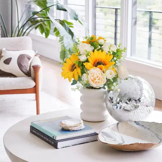 Artificial Summer Tabletop Floral Arrangements Flowers, 5 Pcs Fake Flowers Sunflowers Small Silk Flowers Faux Florals {2}