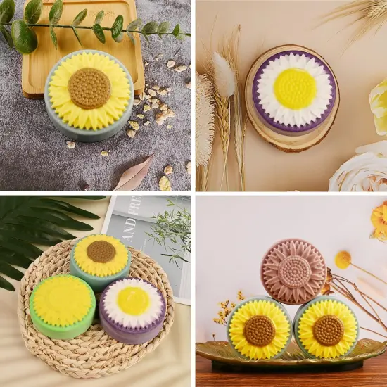 Round Sunflower Soap Molds, 2 Pack 6 Cavity Cylinder Daisy Flower Silicone Molds {2}