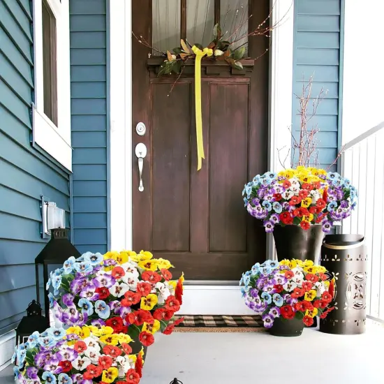 12 Bundles Summer Bouquets Artificial Flowers Pansy, 11.7in Outdoor UV Resistant Fake Small Wild Flower Daisy {3}