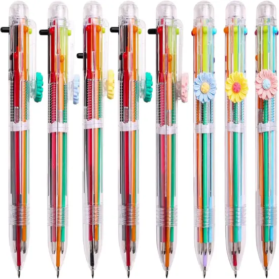 Multicolor Pens 0.5, 6-in-1 Daisy Flower Ballpoint Pens,Ballpoint Gift Clear Barrel Pens for Office School Supplies Students Planner Journaling,Assorted Ink. (8) {3}