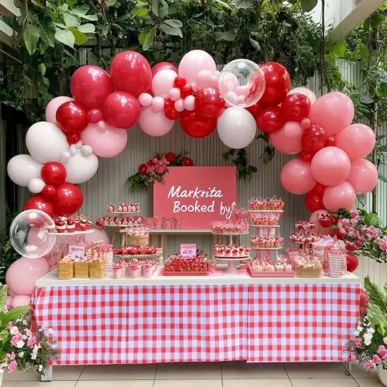 Red Pink White Balloon Garland Double Stuffed Pink Balloons Pearl Red Balloon Arch Kit Bobo with Foil Heart Balloons for Wedding Mother&rsquo;s Day Birthday Baby Shower Valentine Party Decorations {5}