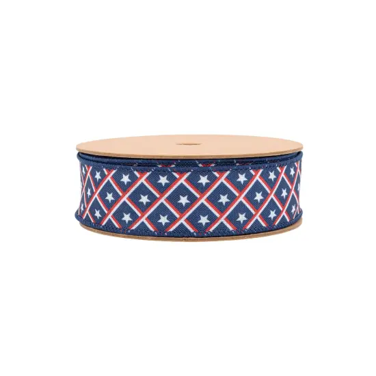 LaRibbons 1 1/2" Wired Ribbon | Patriotic Diamond Stars/Plaid | 10 Yard Roll {5}