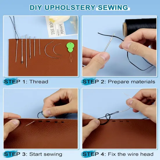Leather Upholstery Sewing Waxed Thread: 218 Yards 210D Wax String Set with 30Large Eye Hand Sewing Needles,2 Curved Needle and 2 pcs Needle threaders {1}