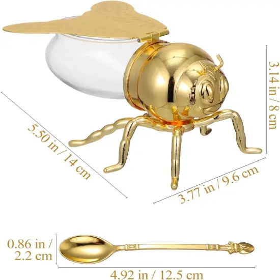 Honey Jar, Honey Dispenser Honey Pot with Spoon, Syrup Dispenser, Crystal Condiment Pot, Bee Shaped Glass Honey Pot Glass Honey Pot Container for Store Honey Syrup Jam Jelly Home Kitchen {2}