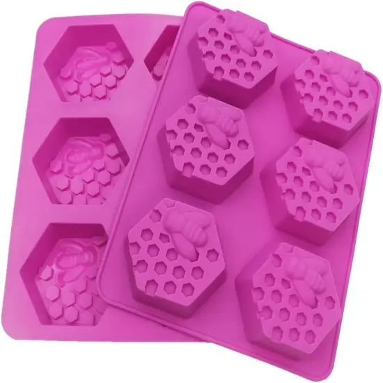 2 Pack Honeycomb Silicone Soap Molds, 6 Cavity Hexagon Bee Silicone Molds for Soap, Lotion Bars, Wax Melts, Beeswax (Purple) {5}