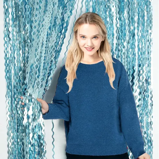4 Pack Wavy Blue Foil Fringe Curtain 3.3x6.6 Feet | Blue Streamers Tinsel Backdrop for Under The Sea Party Decorations | Ocean Backdrop | Mermaid Birthday Decorations {3}