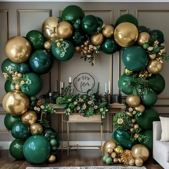 Emerald Green Gold Balloons Garland Double Stuffed Dark Green Metallic Gold Balloons Hunter Forest Green Gold Balloons Arch Kit for Birthday Baby Shower Wedding Christmas Jungle Party Decorations {2}