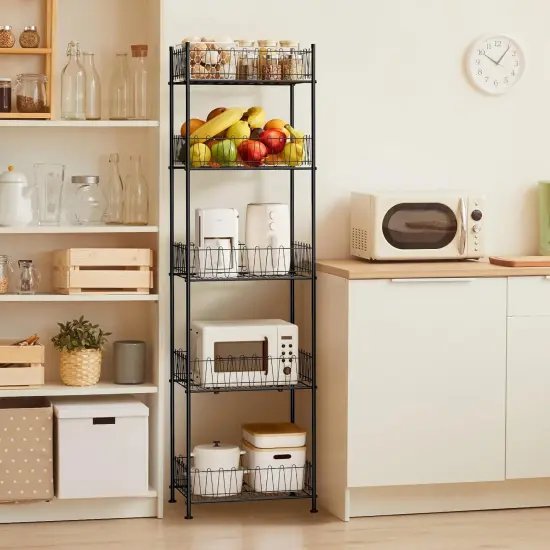 5-Tier Metal Water Bottle Organizer &ndash; Freestanding Floor Storage Rack with Adjustable Baffles, 60.6" Height, Space-Saving Beverage Shelf for Kitchen, Pantry, Living Room (Black) {1}