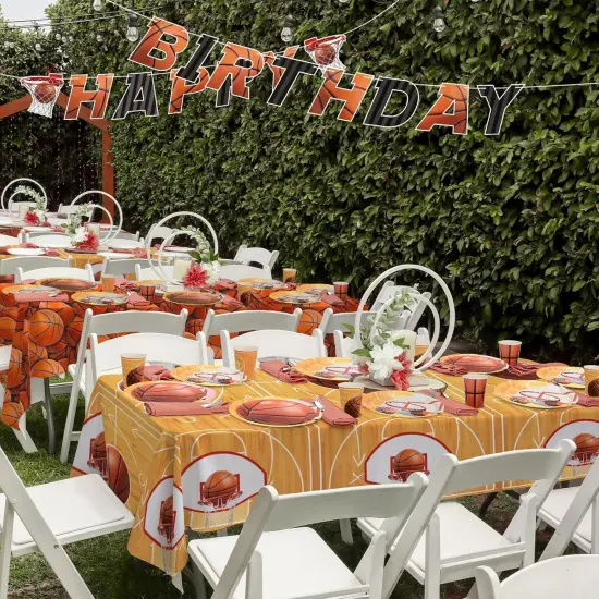Basketball Party Supplies Set: Basketball Party Decorations & Party Favors, Includes 2-Pack Basketball -Themed Tablecloths for Kids 1st Birthday, Basketball Disposable Table Covers 54 x 108 Inch {4}