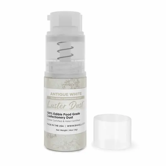Bakell - Antique White Luster Dust (4g, 1x Pump) Edible Vegan Dust & Paint for Baking, Desserts and Beverages {4}