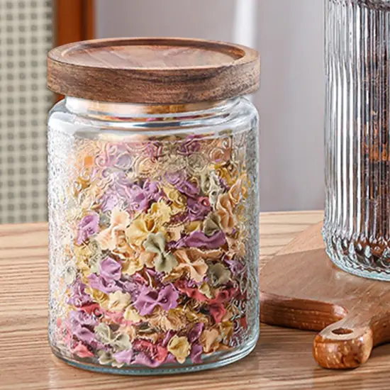 Vintage Glass Jars with Wooden Lids, 6 Pack 24 oz Airtight Glass Food Storage Containers Sets for the Kitchen, Sugar Coffee Candy Spice Cookie Tea Pasta {4}