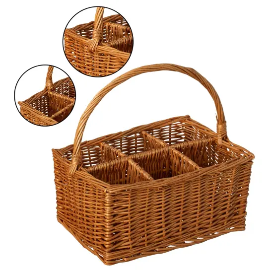 Wickewise Indoor and Outdoor 6 Bottle Wine and Beverage Wicker Tote Basket &ndash; Perfect for Beer, Champagne, Bar Accessories, Home Bars, Picnics, Parties, and Bachelor Party Favors, Brown {5}