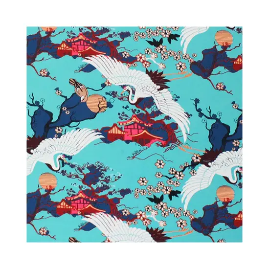 Bonsai Tree Crane Asian Mint Printed Spandex {3}