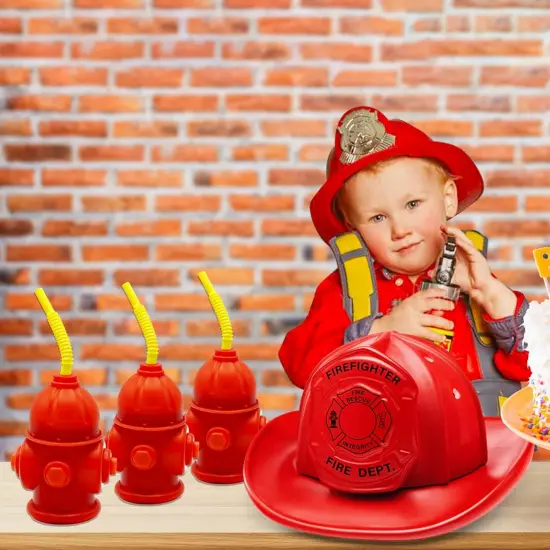 4E's Novelty 4 Pack Fire Hydrant Cups 12oz - Firefighter Birthday Party Decorations, Fireman Theme Party Supplies {5}