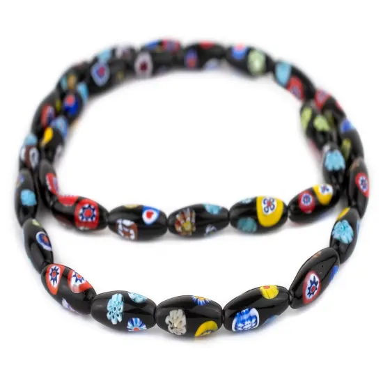 The Bead Chest Premium Oval Millefiori Beads 20x8mm Ghana African Multicolor Glass Large Hole 24 Inch Strand Handmade {3}