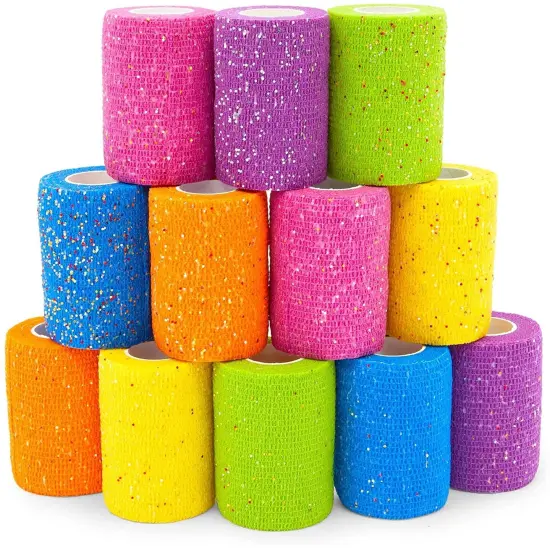 Self-Adherent Wrap, Glitter Cohesive Vet Tape for Pets (3x180 in, 12 Pack) Multicolor {1}