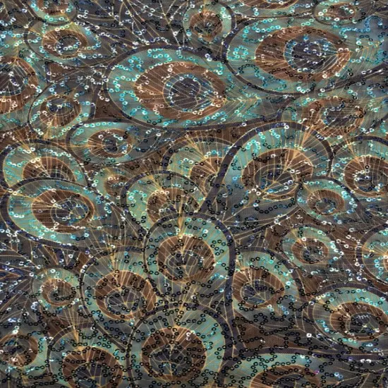 1 Yard Peacock Print Sequin Mesh Fabric Multipurpose {3}