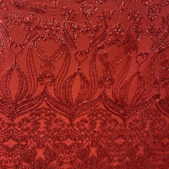 1 Yard Damask Design Embroidered Mesh Lace Fabric 48-50" Wide 100% Polyester for Evening & Bridal Wear Orange {2}