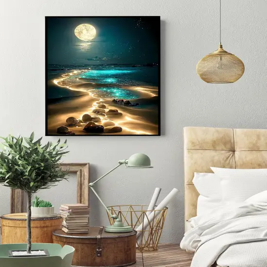 Moonlight Beach Diamond Painting Kits for Adults, 5D Seaside Moon Diamond Art Kits for Beginners, DIY Full Drill Paint with Diamond, Home Wall Decor 12 x 16 Inch {3}