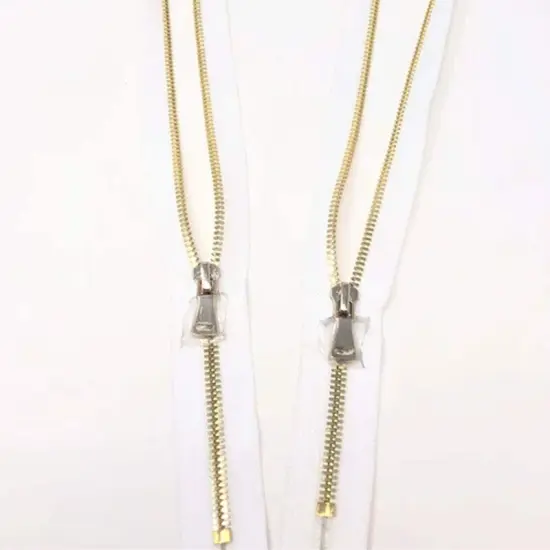 White Glossy Backpack Two Way Closed Zipper 5MM Gold Teeth {2}