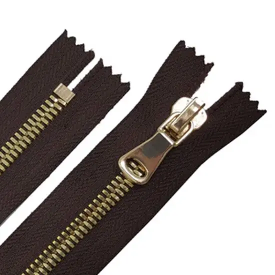8MM One Way Non Separating Closed Bottom Zipper Brown Tape Brass Gold Teeth {2}