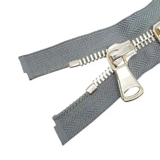 Zip Up 8MM Two Way Separating Open Bottom Zipper Gray Tape Brass Teeth {3}