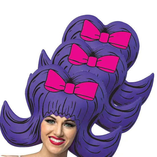 Bouffant Comic Wig Purple with Pink Bow {2}