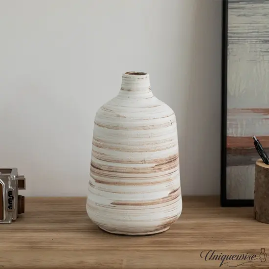 Uniquewise 11" Whitewashed Bottle-neck Decorative Pottery Flower Vase Boho Home Decor for Living Room Bedroom Kitchen Entryway & Office Rustic Centerpiece for Pampas Grass Bouquets Stems Faux Florals {4}