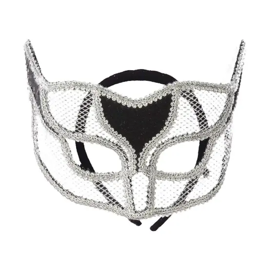 Elegant Silver Netted Masquerade Mask {4}
