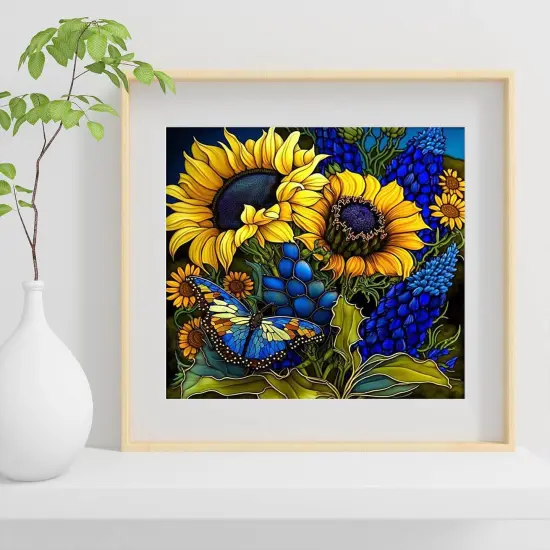 Sunflower Diamond Art Painting Kits for Adults, Stained Glass Full Drill Diamond Dots Paintings for Beginners, Round 5D Paint with Diamonds Pictures Gem Art Painting Kits DIY Crafts Kits 14x14inch {3}