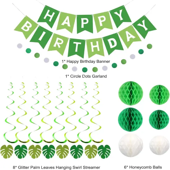 Green Birthday Party Decorations - Happy Banner with Honeycomb Balls {5}