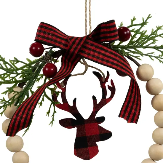 Northlight Plaid Reindeer with Pine and Berries Christmas Wreath Ornament - 7.5" Ivory {7}