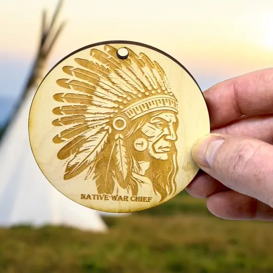 Ornament - Native War Chief Raw Wood {5}