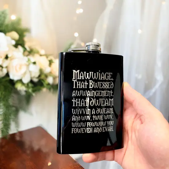 8oz BLACK Mawwiage That Bwessed Awwaingement Flask {6}