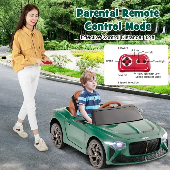 Costway 12V Licensed Bentley Bacalar Kids Electric Ride-on Car with Remote Control Green/Red/White/Black {11}