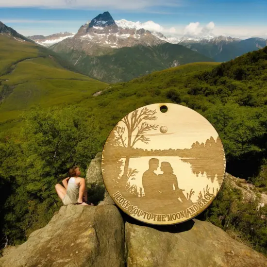 Ornament - I love you to the moon and back Raw Wood {4}