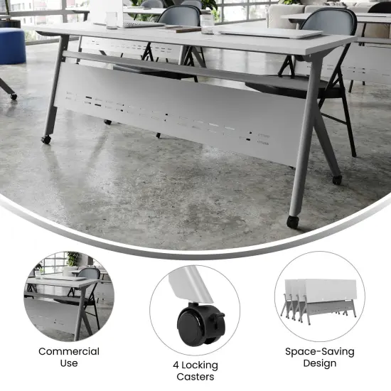 Emma and Oliver Griffin Heavy-Duty Flip Top Training Table with Nesting Design, Privacy Panel, Y-Legs, Tabletop, Metal Frame Gray Top/Gray Frame {3}