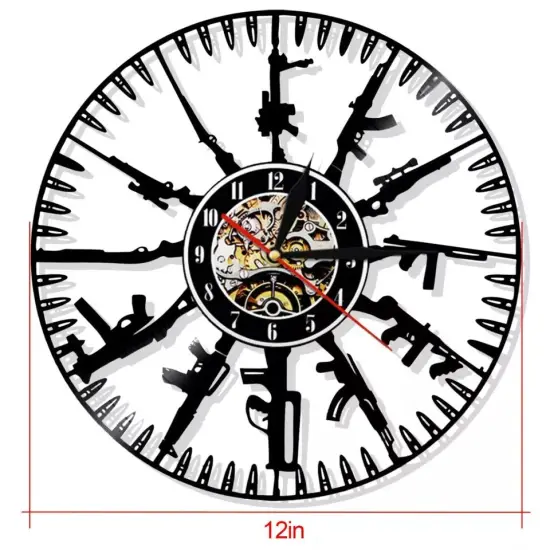 12inch Vinyl Record Clock 7-Color LED Light Bullets Guns Luminous Wall Clock {4}