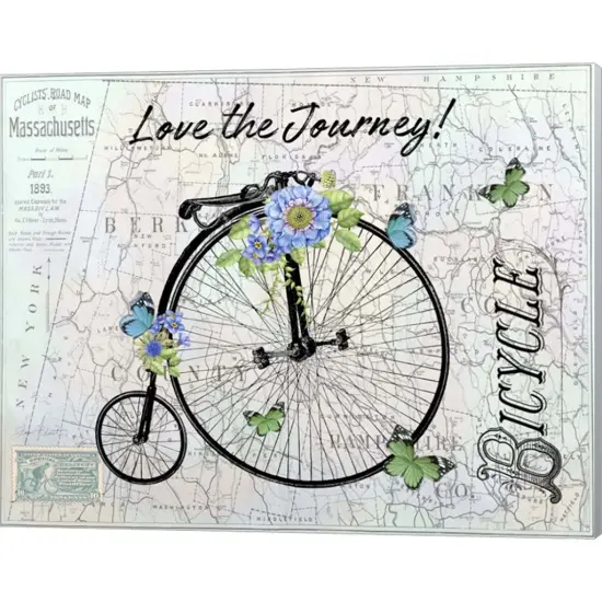 Vintage Bicycle with Map C by Jean Plout 20" x 16" Canvas Wall Art {1}