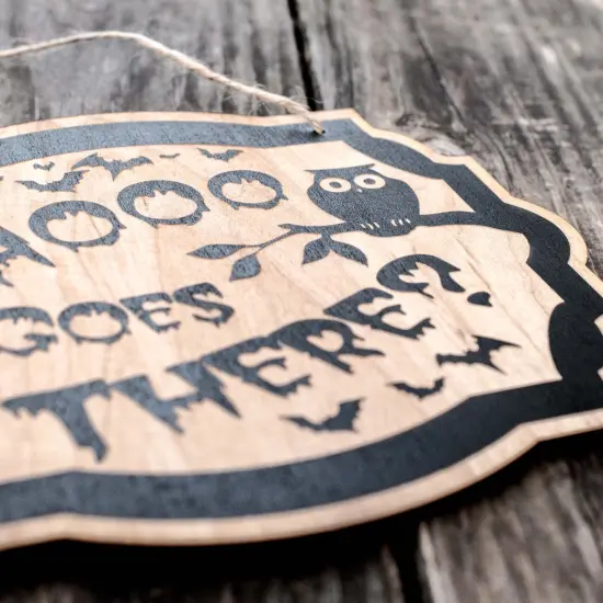 Whooo Goes There Owl - Black Halloween Door Sign 10x8 {4}