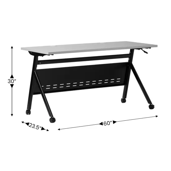 Emma and Oliver Griffin Heavy-Duty Flip Top Training Table with Nesting Design, Privacy Panel, Y-Legs, Tabletop, Metal Frame Gray Top/Black Frame {4}