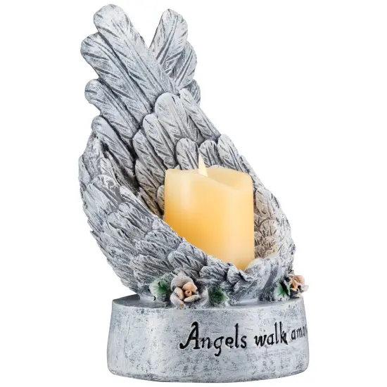 Northlight Heavenly Wings Angels Walk Among Us Flameless Candle Holder - 8" Gray {6}